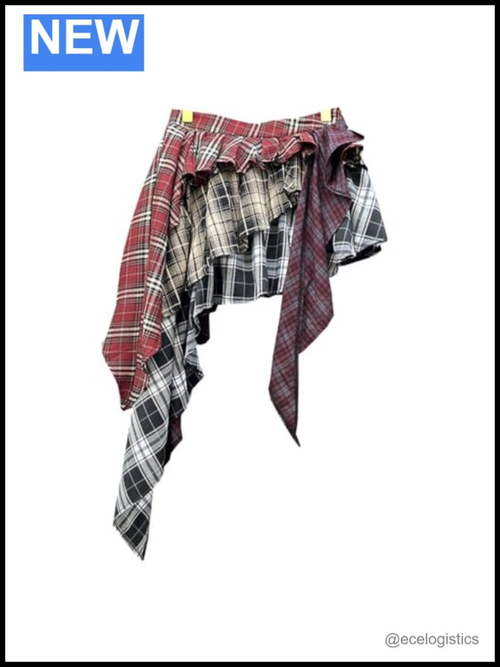 Y2K High Waist Plaid Patchwork Tiered Pleated Asymmetrical Hem Mini Skirt